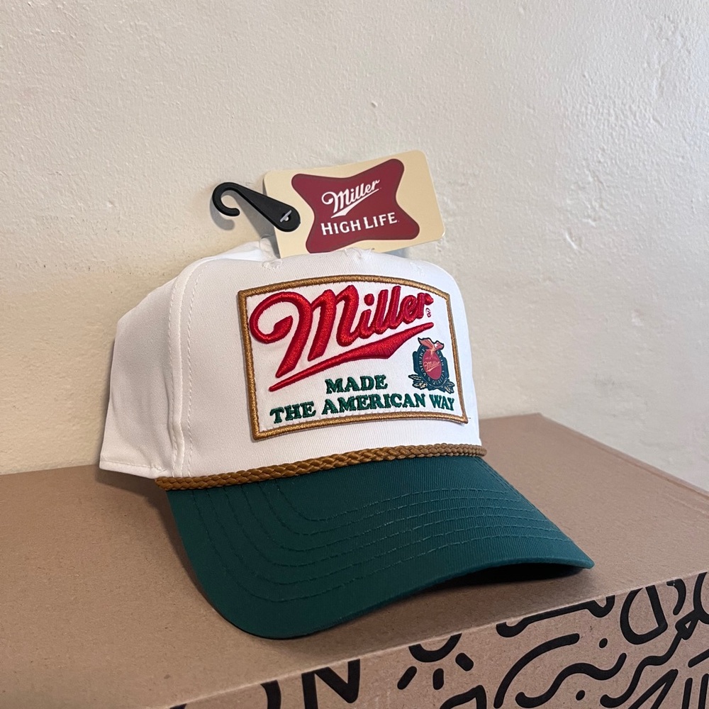 Miller Snapback Hat Embroidered Patch Miller High Beer White Green American Way